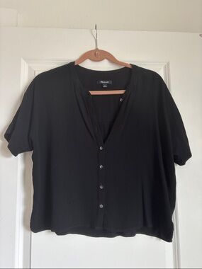 Madewell Black Button-Front Short Sleeve Blouse